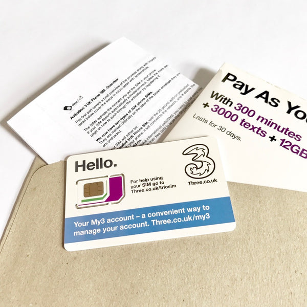 3 UK Prepaid PAYG Phone SIM